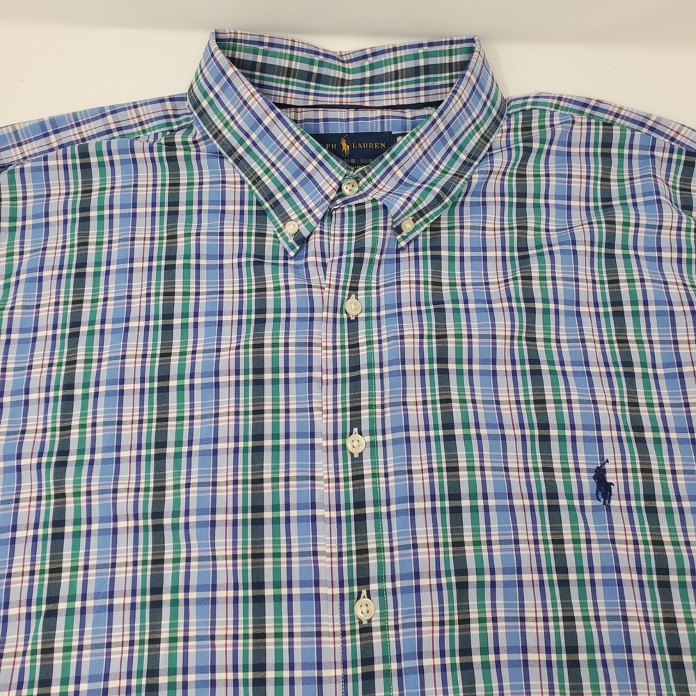 Ralph Lauren Shirt Mens 3XB Performance Plaid Blue Button-Down Long Sleeve